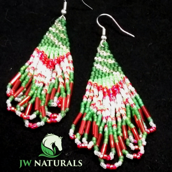 Hand Crafted Jewelry - Artisan Christmas Holiday Tree Fringe Earrings